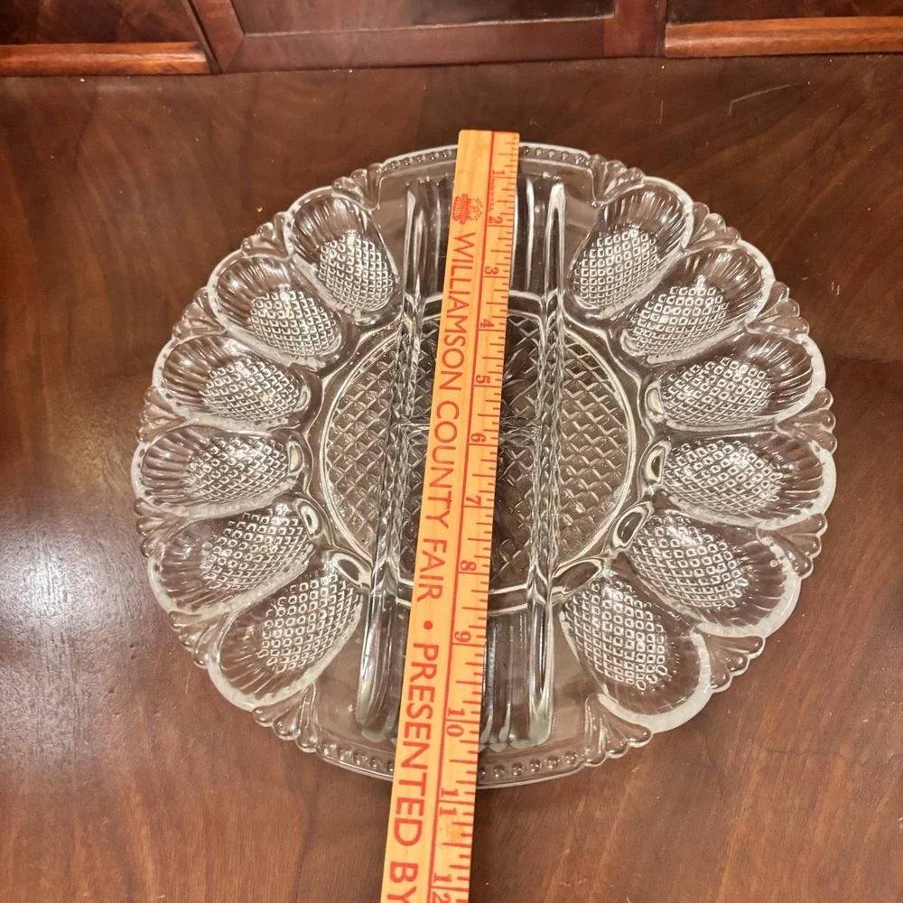 Vintage L.E. Smith Clear Glass Deviled Egg Plate Relish Tray Diamond Point 12